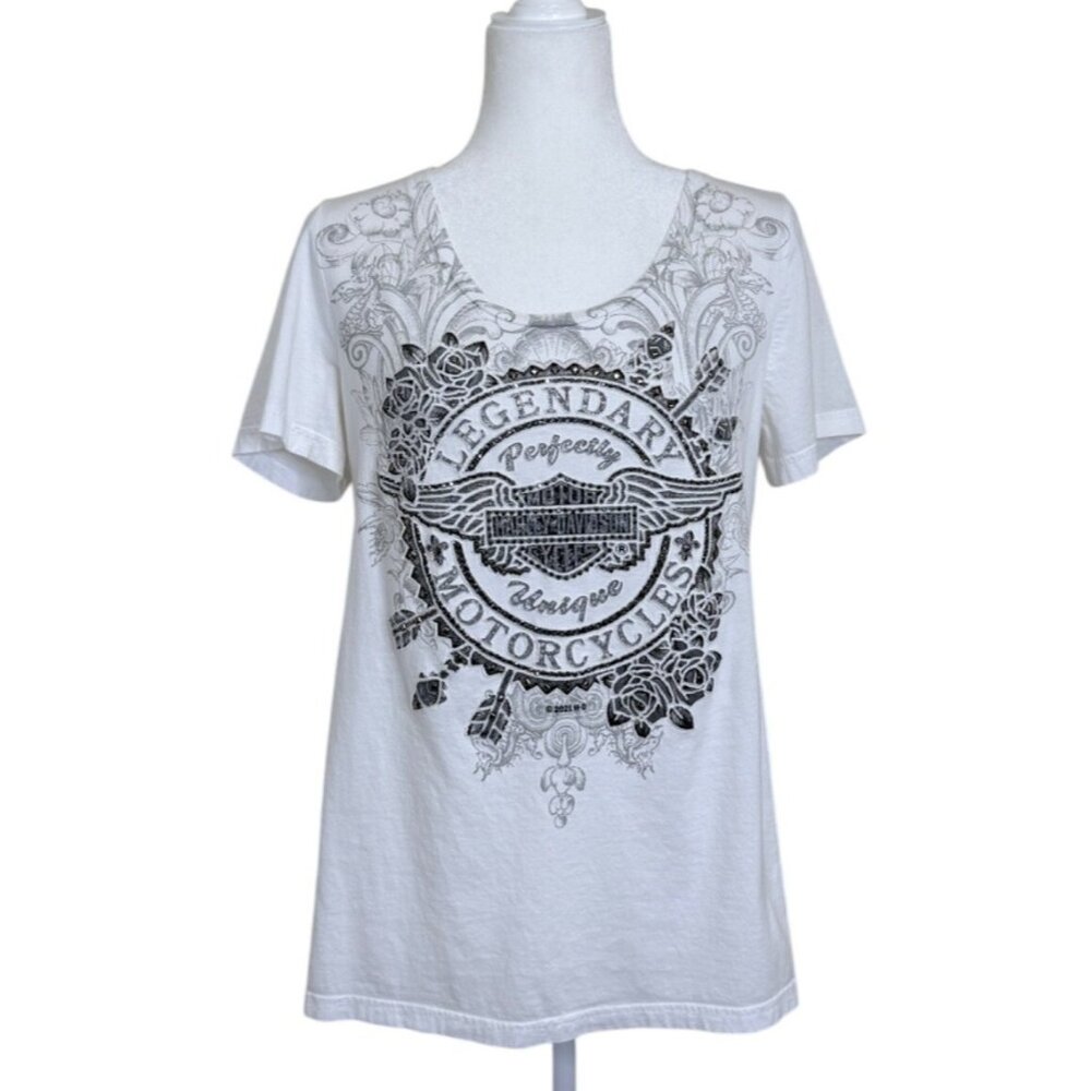 Harley-Davidson Legendary Lady Size S White Short-Sleeve Top Rockstar Fort Myers